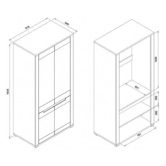 ארון בגדים YORK 91, 4 דלתות, אלון גרנדסון עם גרפיט