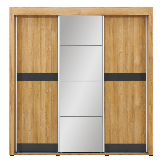 Wardrobe YORK 234 cm, 3 doors, with mirror, grandson oak with graphite Wardrobe YORK 234 cm, 3 doors, with mirror, grandson oak with graphite