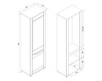 Cabinet YORK 58 cm, 2 doors, with mirror, left or right, grandson oak with graphite
