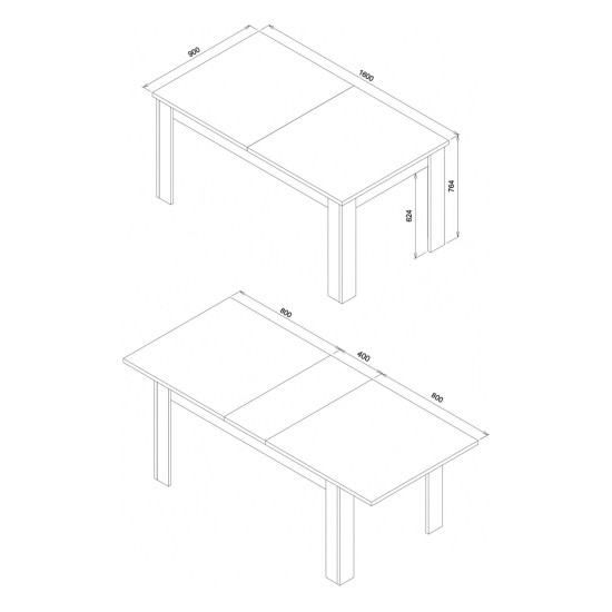 Dining table YORK 160 cm, extendable, grandson oak and graphite with grandson oak fronts Dining table YORK 160 cm, extendable, grandson oak and graphite with grandson oak fronts