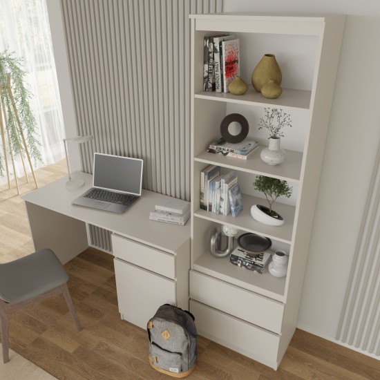Bookcase MAJA 60 cm open, 2 drawers, cashmere