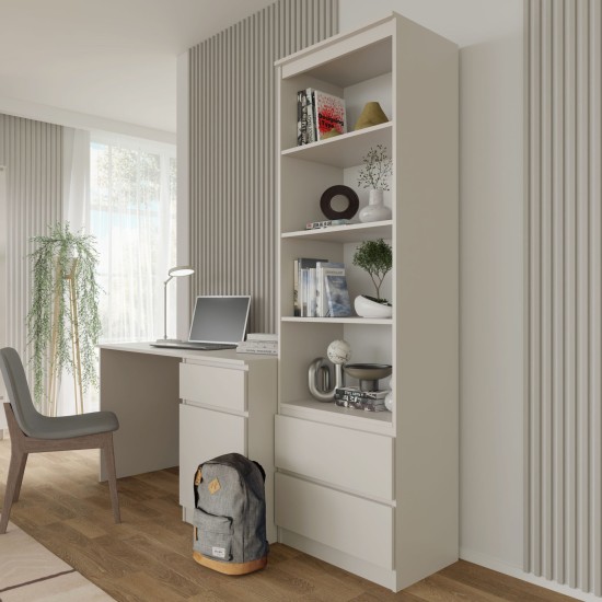 Bookcase MAJA 60 cm open, 2 drawers, cashmere