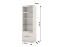 Bookcase MAJA 60 cm open, 2 drawers, cashmere