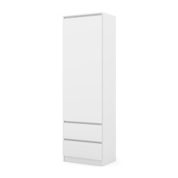 Bookcase MAJA 60 cm with a door, 2 drawers, white mat