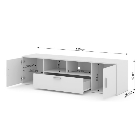 מזנון טלוויזיה BLANCA 150 עם תאורת RGB, לבן מט