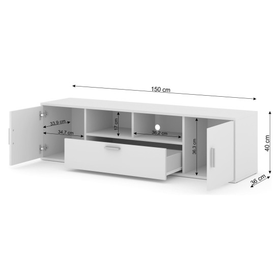 מזנון טלוויזיה BLANCA 150 עם תאורת RGB, לבן מט