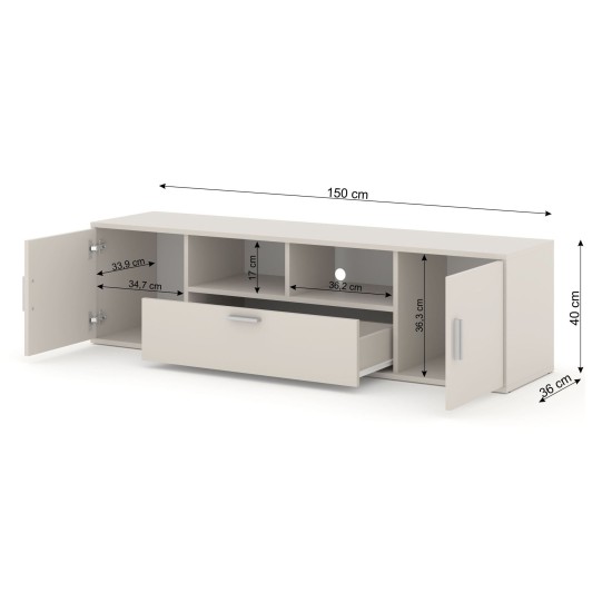TV unit BLANCA 150 cm with RGB lighting, cashmere