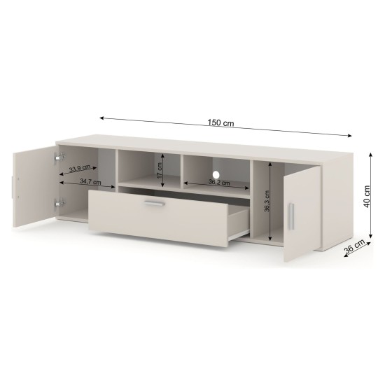 מזנון טלוויזיה BLANCA 150 עם תאורת RGB, קשמיר