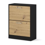 Shoe cabinet IGA 60 cm, 2 tilt compartments, black with artisan oak