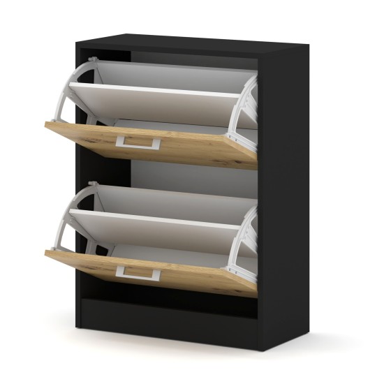 Shoe cabinet IGA 60 cm, 2 tilt compartments, black with artisan oak Shoe cabinet IGA 60 cm, 2 tilt compartments, black with artisan oak