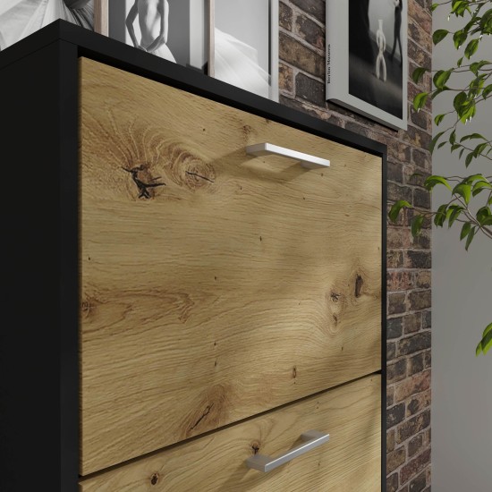 Shoe cabinet IGA 60 cm, 2 tilt compartments, black with artisan oak Shoe cabinet IGA 60 cm, 2 tilt compartments, black with artisan oak