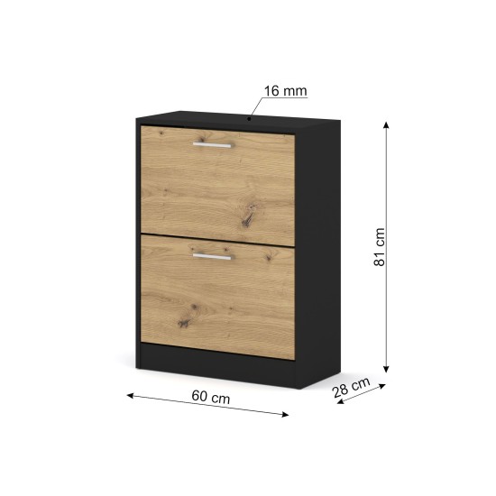 Shoe cabinet IGA 60 cm, 2 tilt compartments, black with artisan oak Shoe cabinet IGA 60 cm, 2 tilt compartments, black with artisan oak