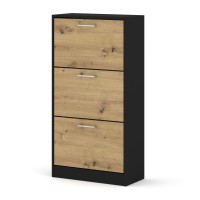 Shoe cabinet IGA 60 cm, 3 tilt compartments, black with artisan oak