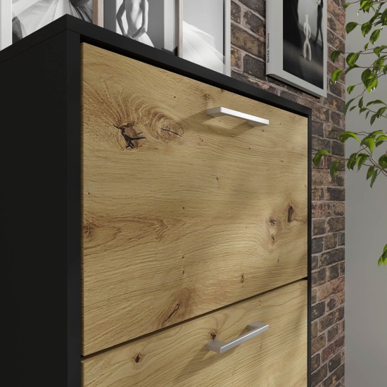 Shoe cabinet IGA 60 cm, 3 tilt compartments, black with artisan oak Shoe cabinet IGA 60 cm, 3 tilt compartments, black with artisan oak