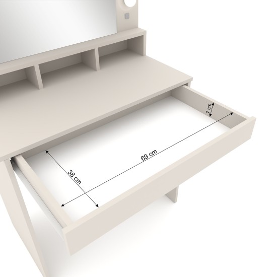 Dressing table BROADWAY 80 cm with lit mirror, cashmere