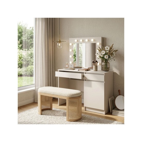 שולחן איפור HOLLYWOOD 95 עם מראה ותאורה, קשמיר