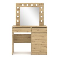 Dressing table HOLLYWOOD 95 cm with lit mirror, artisan oak