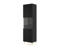 ויטרינה RAVENNA B 60, דלת ומגירה, שחור מט, רגלי מתכת זהובות