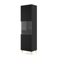 Display cabinet RAVENNA B 60 cm, 1 door and 1 drawer, black matt, gold metal legs