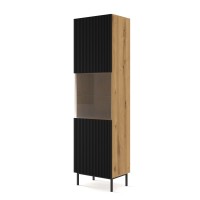 Display cabinet RAVENNA B 60 cm, 1 door and 1 drawer, artisan oak with black front, black metal frame