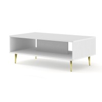Coffee table RAVENNA B 90 cm, white matt, gold metal legs