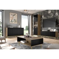 Coffee table RAVENNA B 90 cm, artisan oak with black front, black metal frame