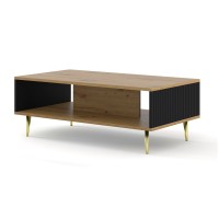 Coffee table RAVENNA B 90 cm, artisan oak with black front, gold metal legs