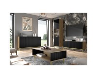 Стол журнальный RAVENNA B 90 см, дуб артизан с чёрным фасадом, чёрные металлические ножки