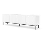 מזנון טלוויזיה RAVENNA C 200, ארבע דלתות, לבן מט עם לבן מבריק, מסגרת מתכת שחורה