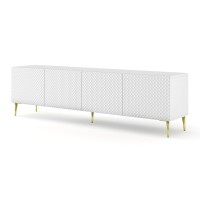 TV unit RAVENNA C 200 cm, 4 doors, white matt with white gloss, gold metal legs