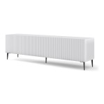 TV unit RAVENNA C 200 cm, 4 doors, white matt with white gloss, black metal legs