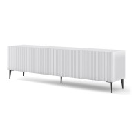 TV unit RAVENNA C 200 cm, 4 doors, white matt with white gloss, black metal legs