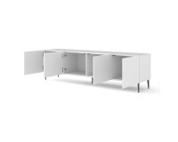TV unit RAVENNA C 200 cm, 4 doors, white matt with white gloss, black metal legs