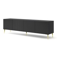 מזנון טלוויזיה RAVENNA C 200, ארבע דלתות, שחור מט עם שחור מבריק, רגלי מתכת זהובות