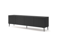 מזנון טלוויזיה RAVENNA C 200, ארבע דלתות, שחור מט עם שחור מבריק, רגלי מתכת שחורות
