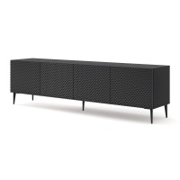 מזנון טלוויזיה RAVENNA C 200, ארבע דלתות, שחור מט עם שחור מבריק, רגלי מתכת שחורות