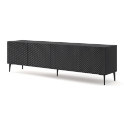 מזנון טלוויזיה RAVENNA C 200, ארבע דלתות, שחור מט עם שחור מבריק, רגלי מתכת שחורות