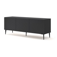 TV unit RAVENNA C 150 cm, 3 doors, black matt with black gloss, black metal legs