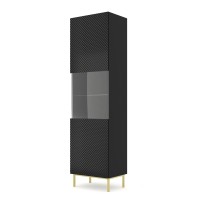 Display cabinet RAVENNA C 60 cm, glazed door, black matt with black gloss, gold metal frame