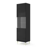 Display cabinet RAVENNA C 60 cm, glazed door, black matt with black gloss, gold metal legs