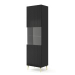 ויטרינה RAVENNA C 60, דלת עם זכוכית, שחור מט עם שחור מבריק, רגלי מתכת זהובות