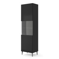 Display cabinet RAVENNA C 60 cm, glazed door, black matt with black gloss, black metal legs
