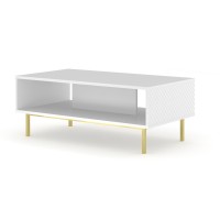 Coffee table RAVENNA C 90 cm, white matt with white gloss, gold metal frame