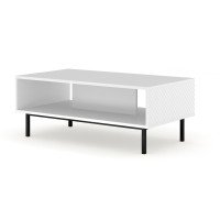 Coffee table RAVENNA C 90 cm, white matt with white gloss, black metal frame