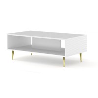 Coffee table RAVENNA C 90 cm, white matt with white gloss, gold metal legs