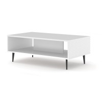 Coffee table RAVENNA C 90 cm, white matt with white gloss, black metal legs