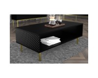 Coffee table RAVENNA C 90 cm, black matt with black gloss, gold metal legs