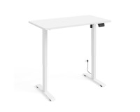 שולחן כתיבה BIMOTION 120 על 65 עם כוונון גובה, לבן מט, מסגרת לבנה