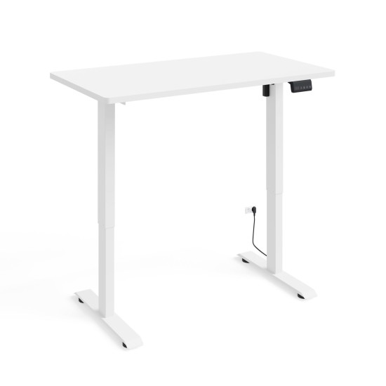 שולחן כתיבה BIMOTION 120 על 65 עם כוונון גובה, לבן מט, מסגרת לבנה