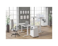 שולחן כתיבה BIMOTION 120 על 65 עם כוונון גובה, לבן מט, מסגרת לבנה